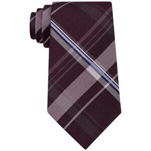 MICHAEL KORS Burgundy Red Parliamentarian Plaid Silk Classic Tie